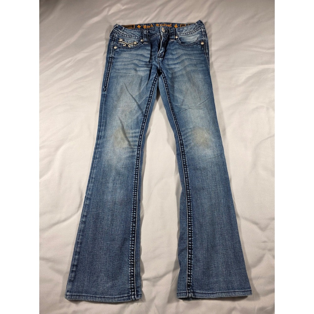 Rock‎ Revival Whitney Bootcut Jeans Womens 29 Blue Denim Fleur De Lis 31" Inseam